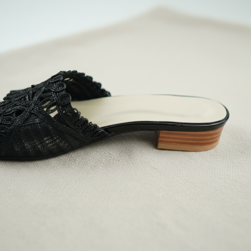 Black Crochet Cutwork Flats