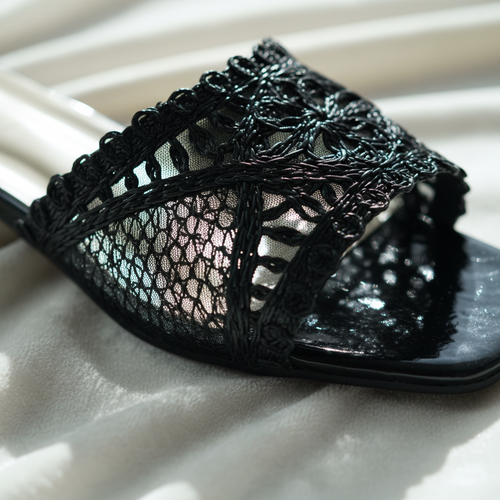 Black Crochet Cutwork Flats