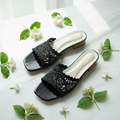 Black Crochet Cutwork Flats