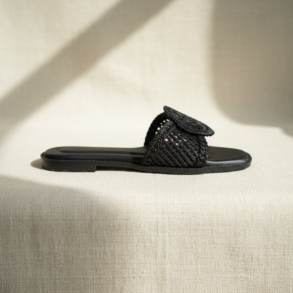 Black Crochet Sunflower Flats