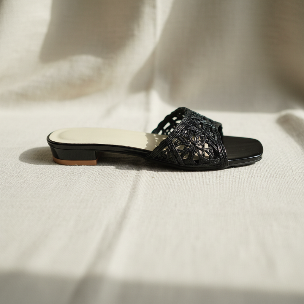 Black Cutwork Flats