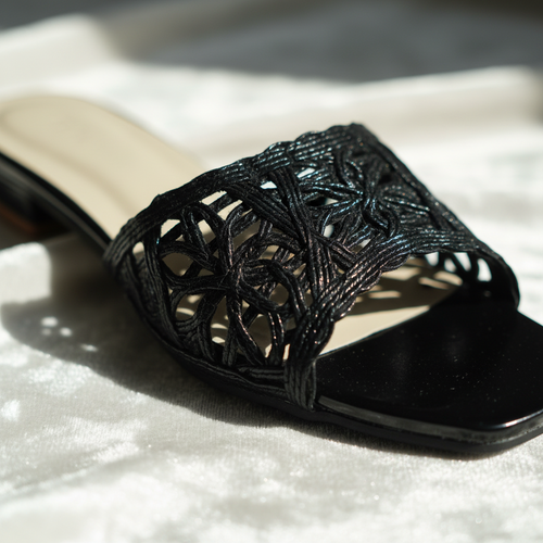 Black Cutwork Flats