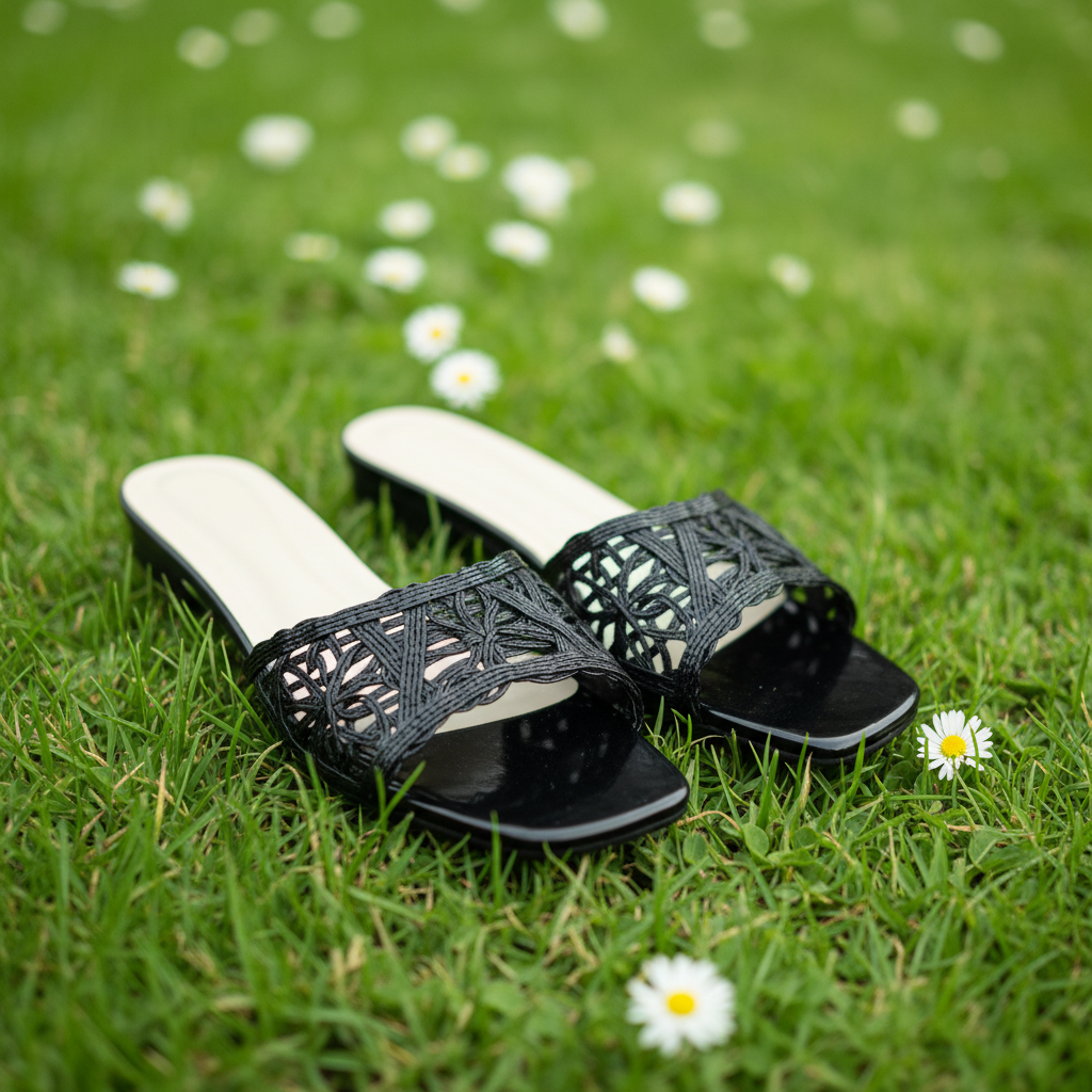 Black Cutwork Flats