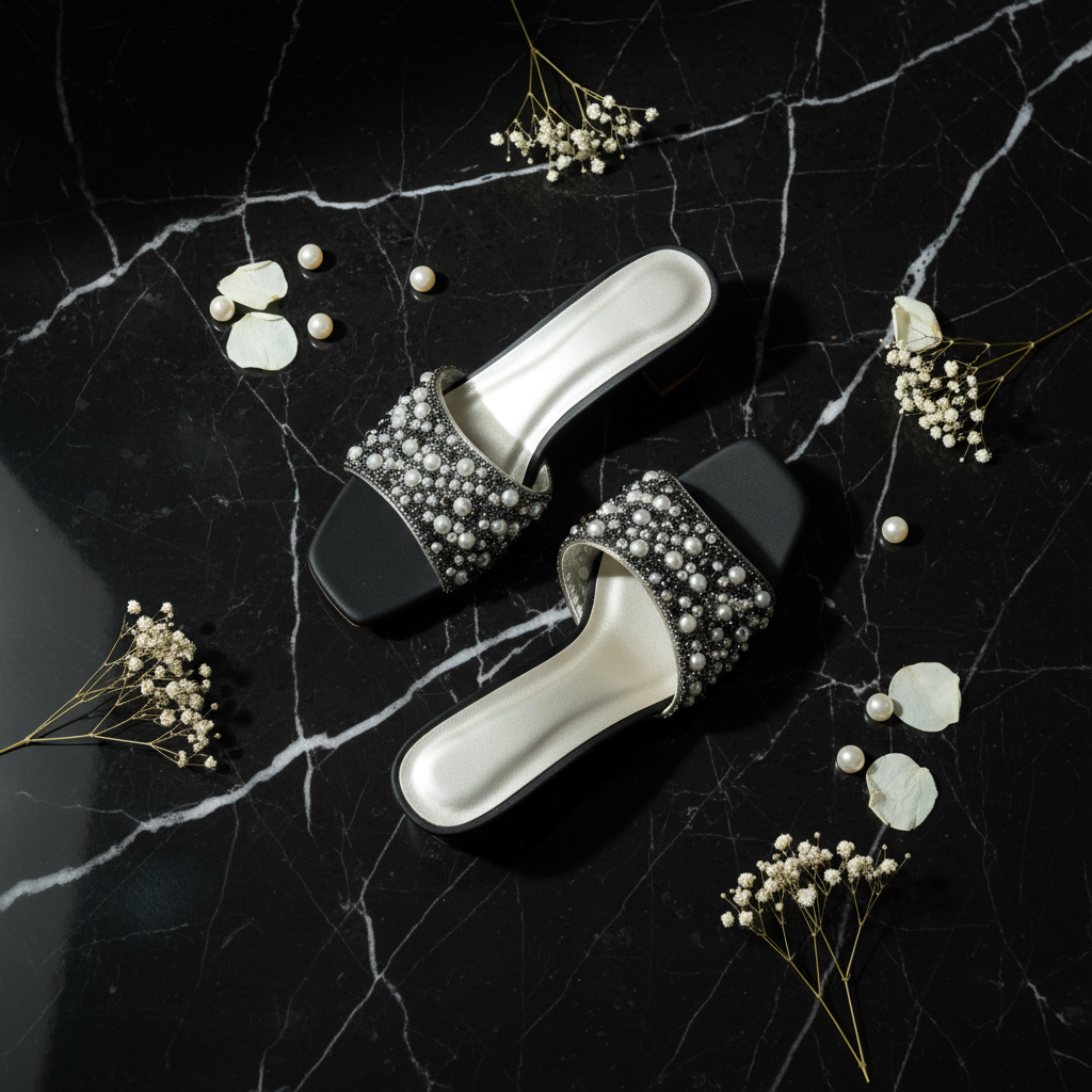 Black Marble Pearl Flat Lay