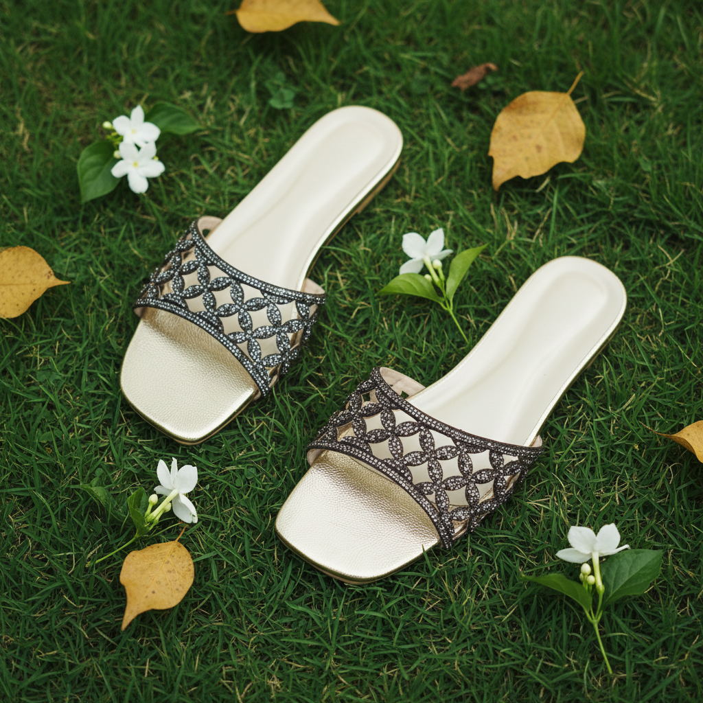 Gold Gunmetal Flats