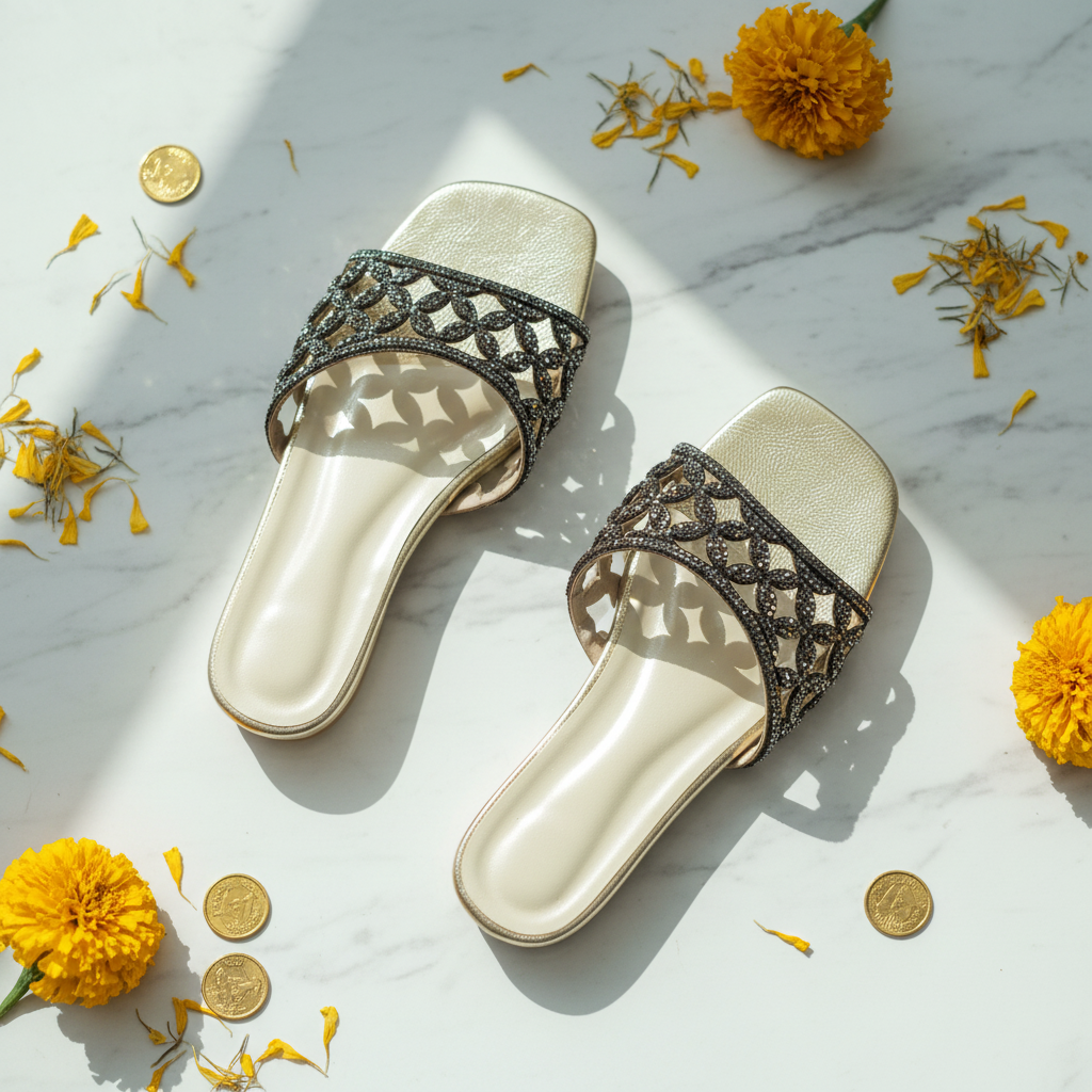 Gold Gunmetal Flats
