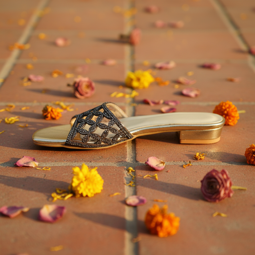 Gold Gunmetal Flats