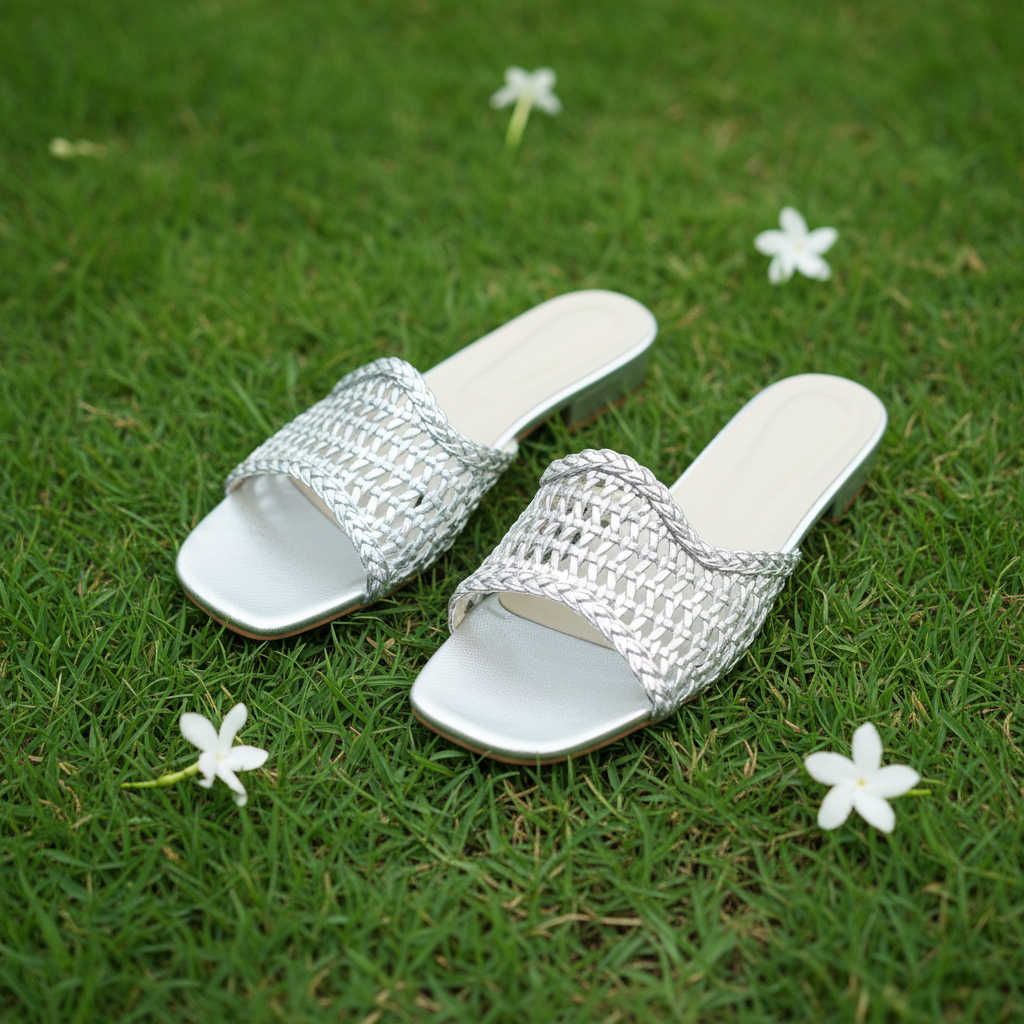 Silver Woven Flats